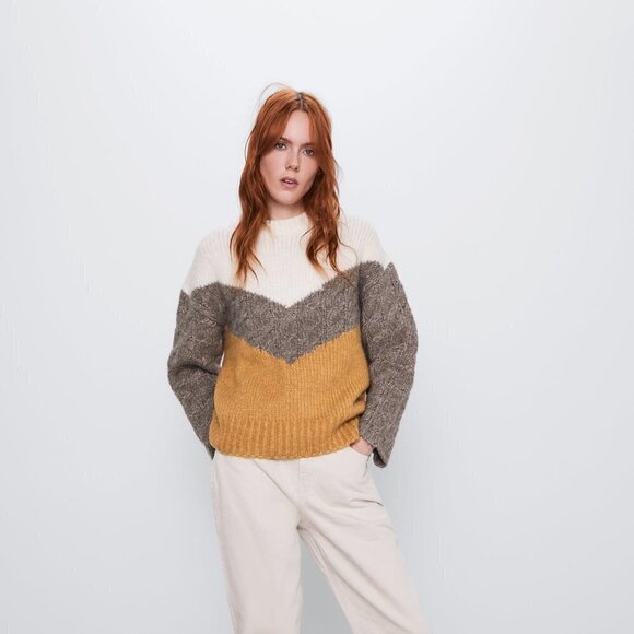 ZARA | Colour Block Knit Pullover Sweater | Sz. S - Picture 4 of 11